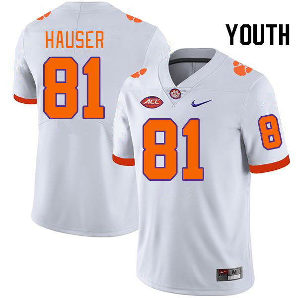 Youth #81 Nolan Hauser Clemson Tigers College Football Jerseys Stitched-White